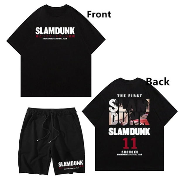 Chándal con estampado de Slam Dunk para hombre, camiseta de Anime japonés, pantalones cortos, conjunto de 2 piezas, traje informal de verano para exteriores, Manga corta, ropa de calle