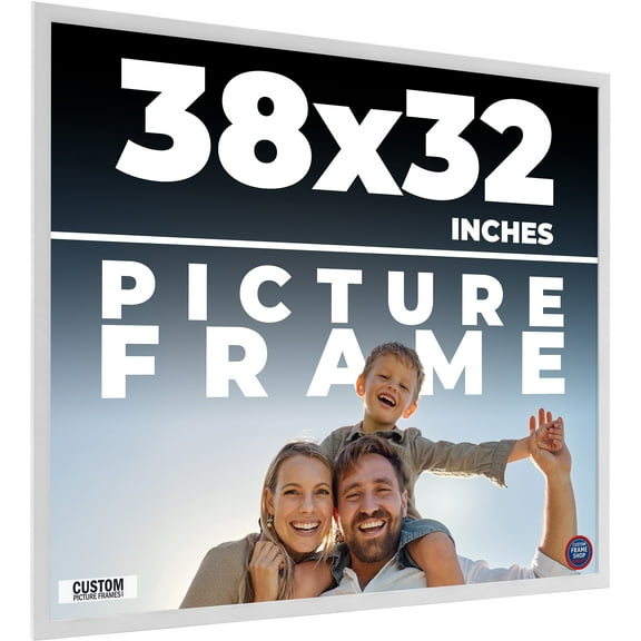 38x32 Frame White Solid Wood Picture Frame Includes UV Acrylic Shatter Guard Front, Acid Free Foam