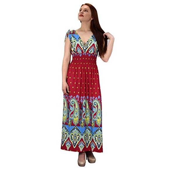 Peach Couture Womens Summer Exotic Floral Bohemian Tahiti Sleeveless Maxi Dress Polka Dot Fuchsia Turquoise Large