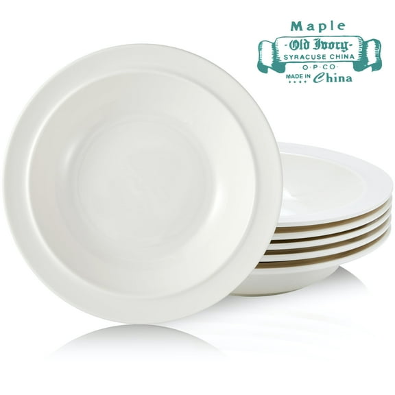 Maple Old Ivory SYRACUSE CHINA OP CO MADE IN China 9-inch Porcelain Soup Plate Set of 6 - Microwave, Oven and Dishwasher Safe, Scratch Resistant.