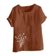 thumbnail image 4 of QUNYINEY Dandelion Tshirts Shirts for Women Casual Crew Neck Short Sleeve Tops Button Cotton Linen Loose Pullover Women Tops, 4 of 5