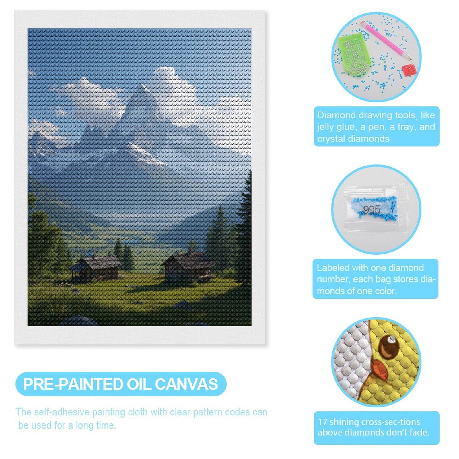 Diamond Art Kits for Adults, Mountain Landscape Cabins Valley 5D Diamond Painting Kits for Adults Beginners, DIY Full Drill Diamond Painting, Gem Art and Crafts 12x16