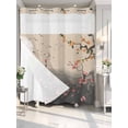 thumbnail image 2 of No Hook Shower Curtain with Snap-in Liner, Chinese Ink Painting Waterproof Fabric Bathroom Curtains, Pink Peach Blossom Branches Bath Curtains & Mesh Top Window Standard 72"x72", 2 of 9