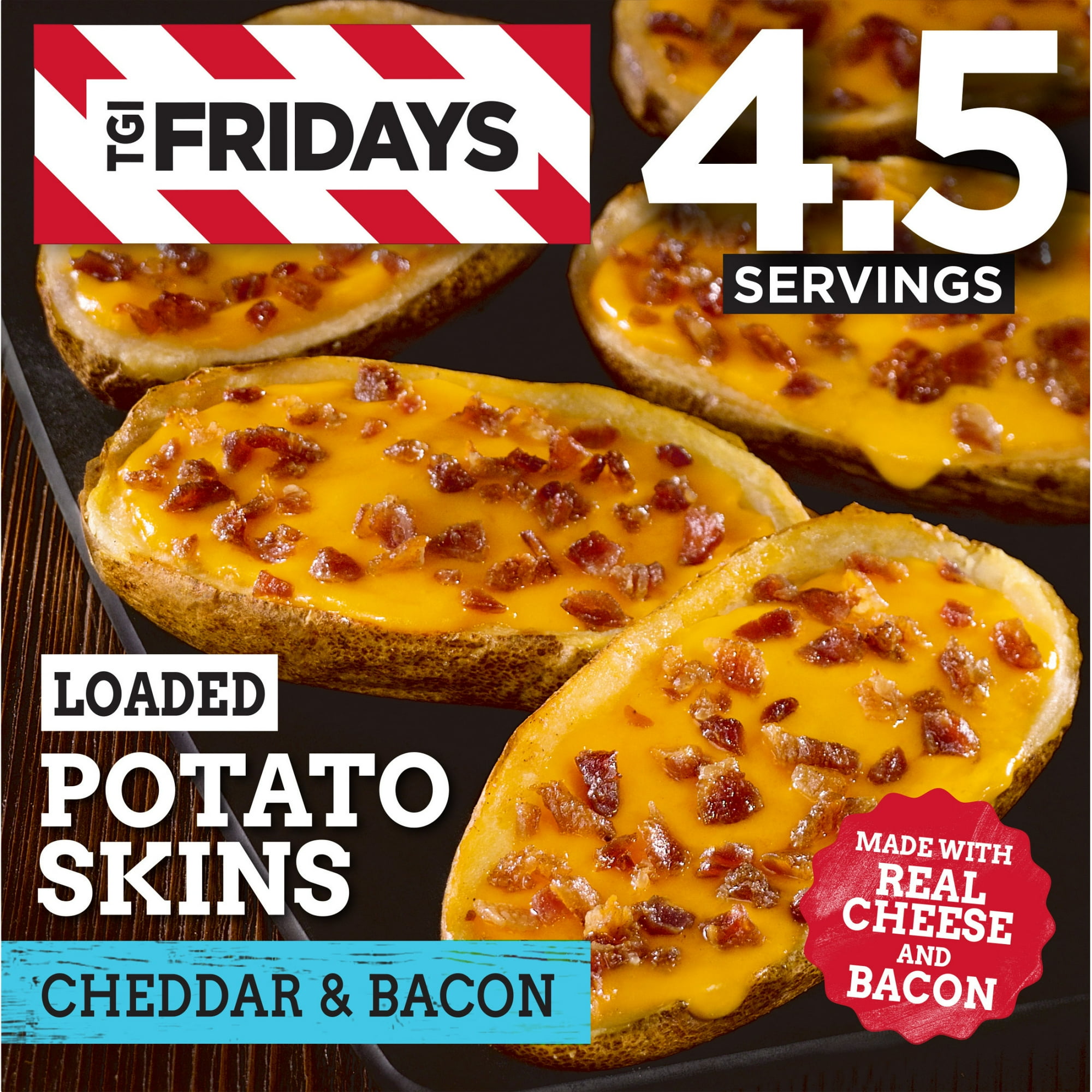 TGI Fridays Loaded Cheddar & Bacon Potato Skins Frozen Snacks, for Restaurant-Style Snacking and Hosting, 13.5 oz