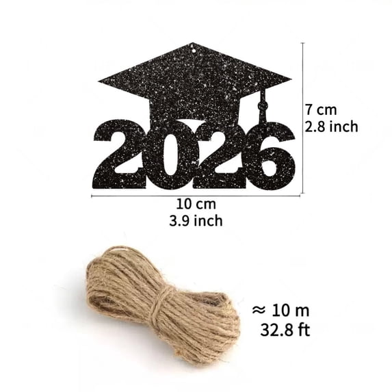 24 Pcs Graduation Paper Hanging Centerpieces with Rope – Class of 2026 Table Decorations for Grad Party – Home & Party Supplies for Celebrations and Ceremonies (Black)