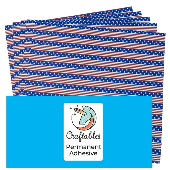 American Flag Pattern Self Adhesive Craft Vinyl Printed Sheets for Cricut, Silhouette, Cameo, Decals, Signs, Stickers By Craftables