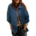 thumbnail image 3 of Jean Jacket for Women Distressed Long Sleeve Oversized Denim Trucker Jackets Coat Blue L, 3 of 9