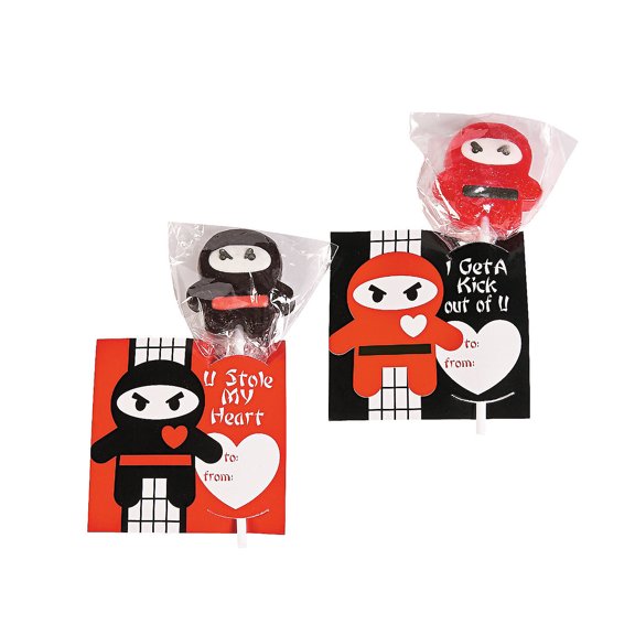 Valentine Ninja Suckers With Cards - Edibles - 12 Pieces