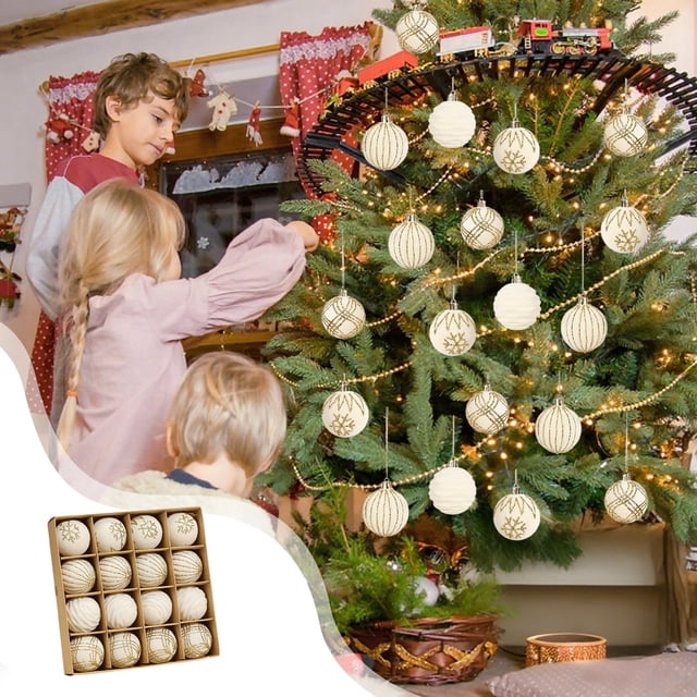 Seyotauo 16 Pcs Velvet Christmas Balls 2.36 inch, 4 Styles Hanging Flocked Ornaments Elegant Shatterproof Christmas Ball Ornaments for Xmas Tree Holiday Wedding Party