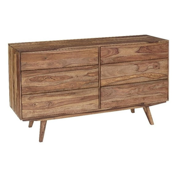 Pemberly Row Modern Solid Sheesham Wood Dresser in Light Brown