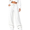 thumbnail image 6 of Sweatpants Women Solid Color Elastic Waist Wide Straight Leg Lightweight Casual Pants Fall Trousers with Pockets, 6 of 9
