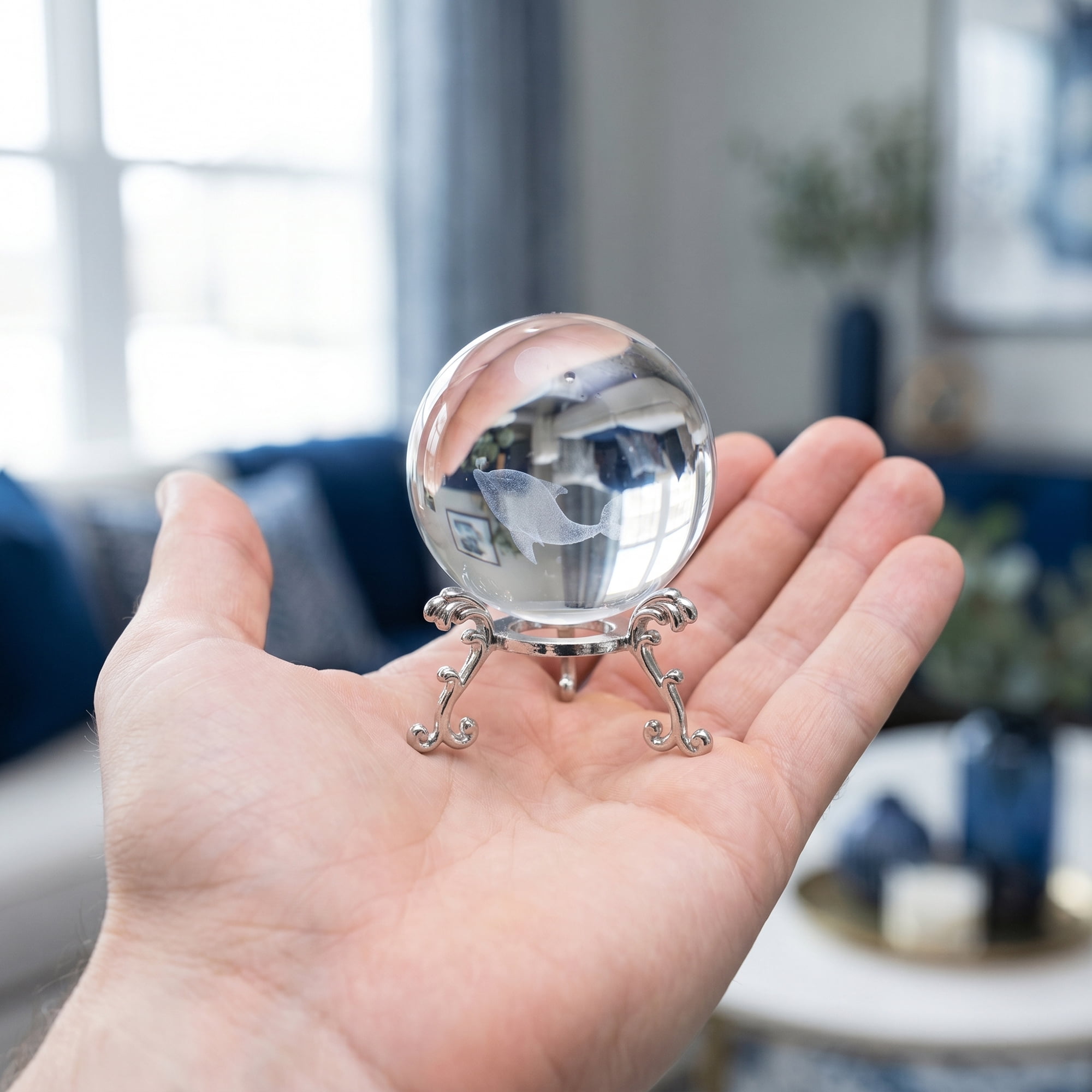 Unique Bargains Crystal Ball Figurine 3D Glass Paperweight with Base Clear Style K