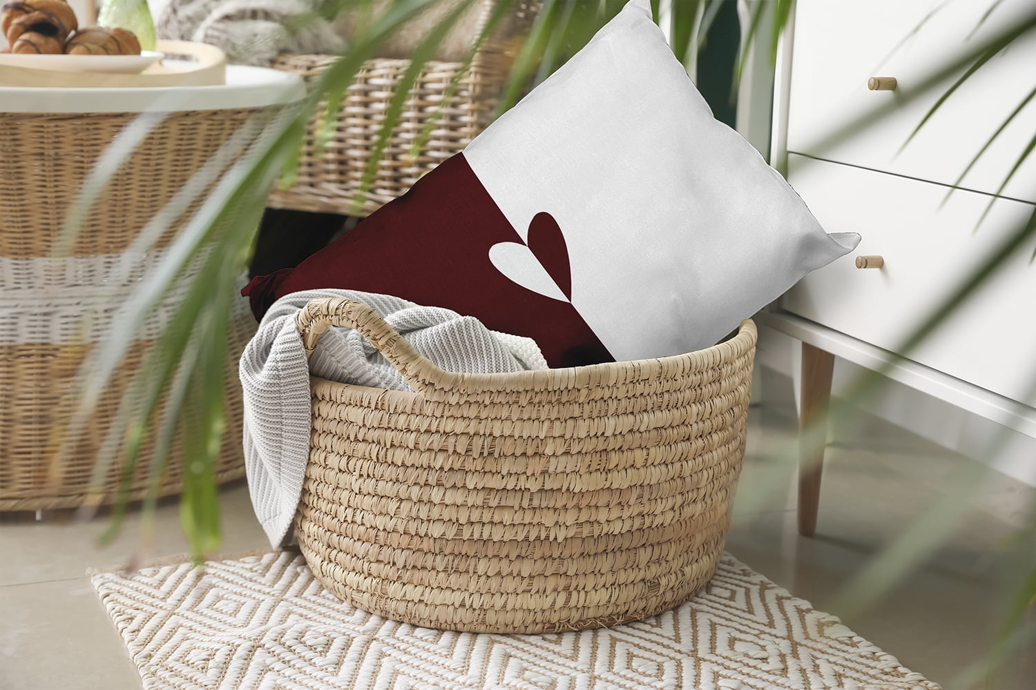 20" x 14" Simply Daisy Modern Heart Polyester Indoor/Outdoor Pillow, Burgandy Qty 1