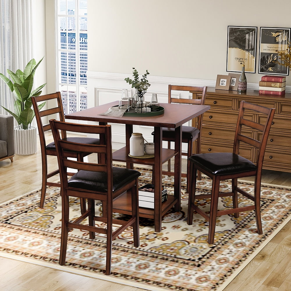 Veryke 5-Piece Rustic Wood Counter Height Dining Table Sets, Square ...