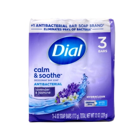 Dial Antibacterial Deodorant Bar Soap, Lavender & Twilight Jasmine, 4 oz, 3 Bars