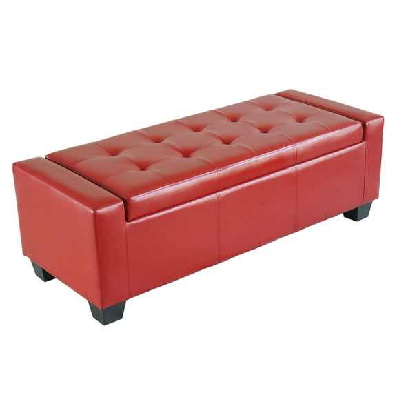 HomCom 51" Faux Leather Unique Tufted Storage Bench Ottoman - Bright Red