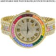 thumbnail image 3 of Rainbow Multi Tone Roman Numeral Dial Big Face Simulated Diamond Gold Finish Mens Jo Rodeo Adjustable Size Band Custom Watch, 3 of 7