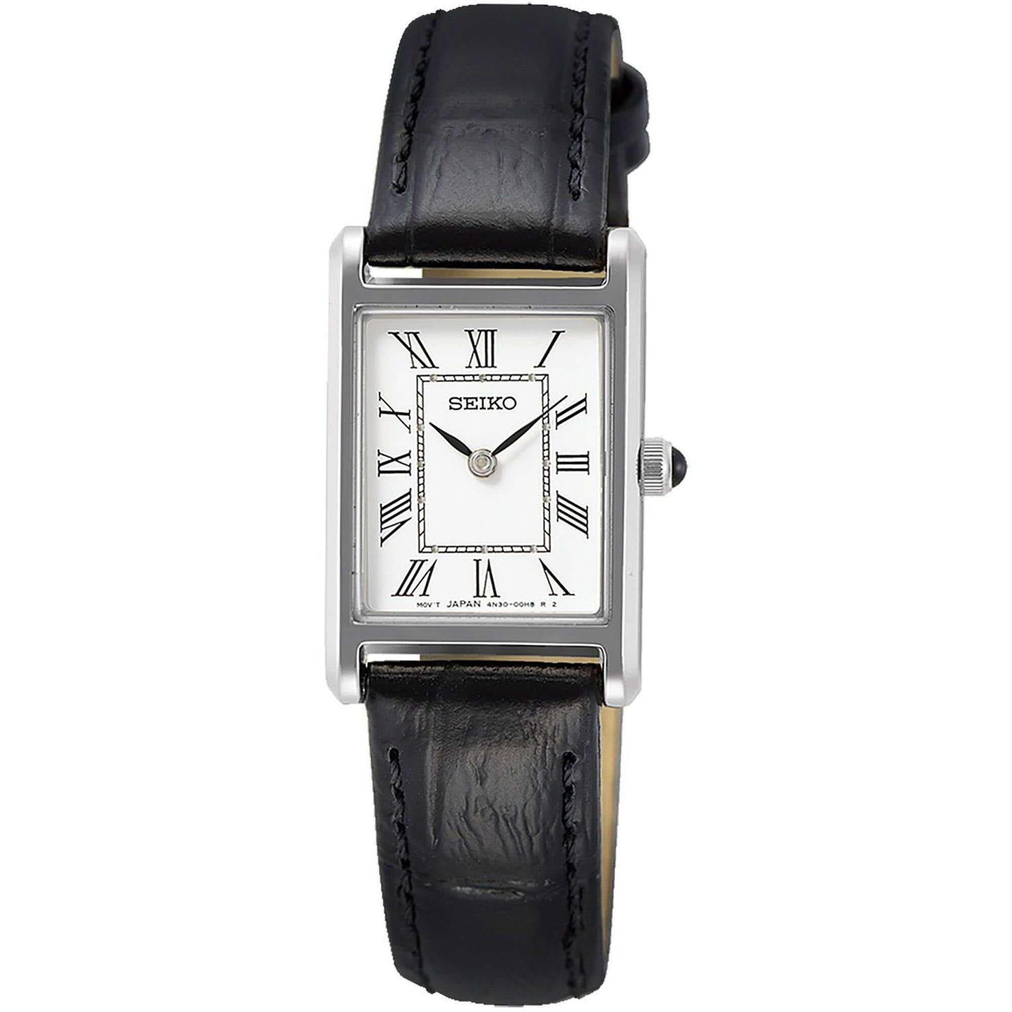 Seiko SWR054 Ladies Watch: Quartz, White Dial, Black Leather Seiko SWR054 Ladies Watch: Quartz, White Dial, Black Leather