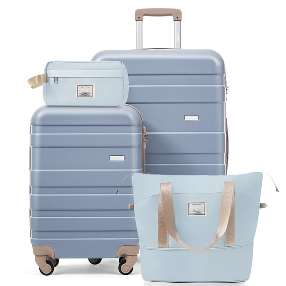 Euroco 4 Piece Luggage Set, 20" Carry on Suitcase,28" Checked Suitcase with TSA Lock,Spinner Wheels,Duffel & Toiletry Bags,Durable Hardshell Lightweight Suitcase Set for Family Travel,Blue