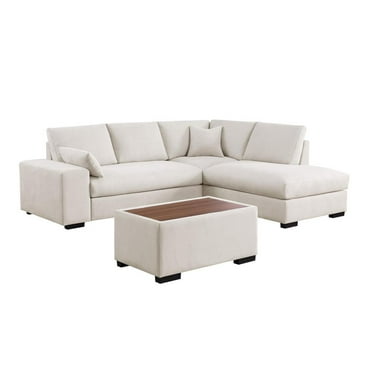 Lilola Home 100"W Beige Woven Fabric Sectional Sofa with Right Facing Chaise