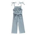 thumbnail image 1 of Kmbangi Kids Girls Jumpsuits Buttons Ruffles Sleeveless Solid Color Rib Knit Rompers Summer Casual Cami Playsuits with Belt, 1 of 8