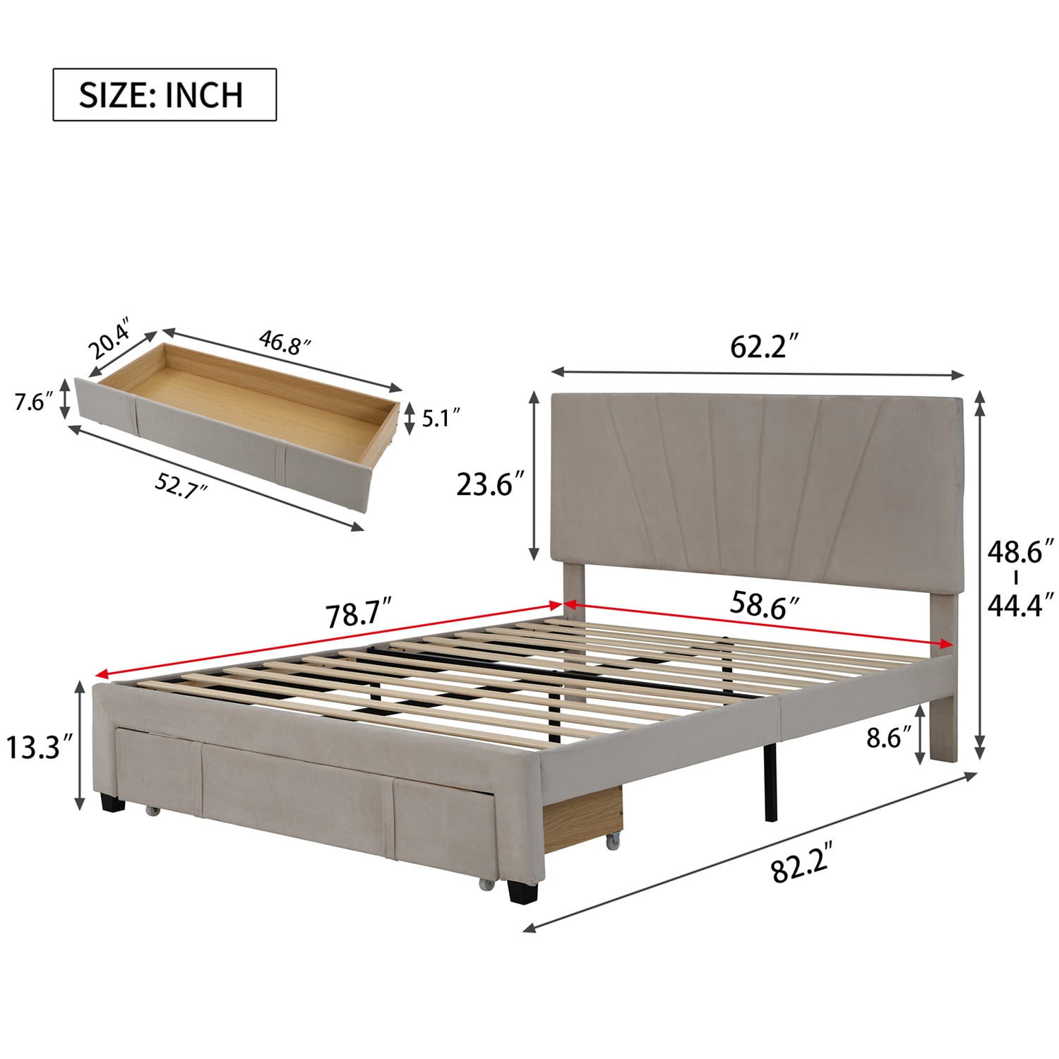 Kadyn Platform Storage Bed with Drawers, Queen Bed Frame with Headboard, Upholstered Platform Bed, No Box Spring Needed, Beige&Queen Kadyn Platform Storage Bed with Drawers, Queen Bed Frame with Headboard, Upholstered Platform Bed, No Box Spring Needed, Beige&Queen