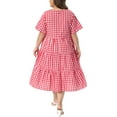 thumbnail image 4 of Agnes Orinda Women's Plus Size Easter Gingham Dresses Crew Neck Flared Short Sleeve Tiered Summer Casual Maxi A Line Dress with Pockets 2X Red, 4 of 7