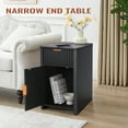 thumbnail image 3 of YOCWO Fluted Narrow Nightstand with Charging Station for Bedroom, Wood End Table with Drawer and Door for Living Room, Black, 3 of 8