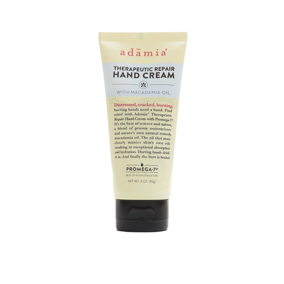 Crema de manos reparadora terapéutica Adamia con aceite de nuez de macadamia y tubo Promega-7 de 3 onzas, sin fragancia, sin parabenos, sin OGM