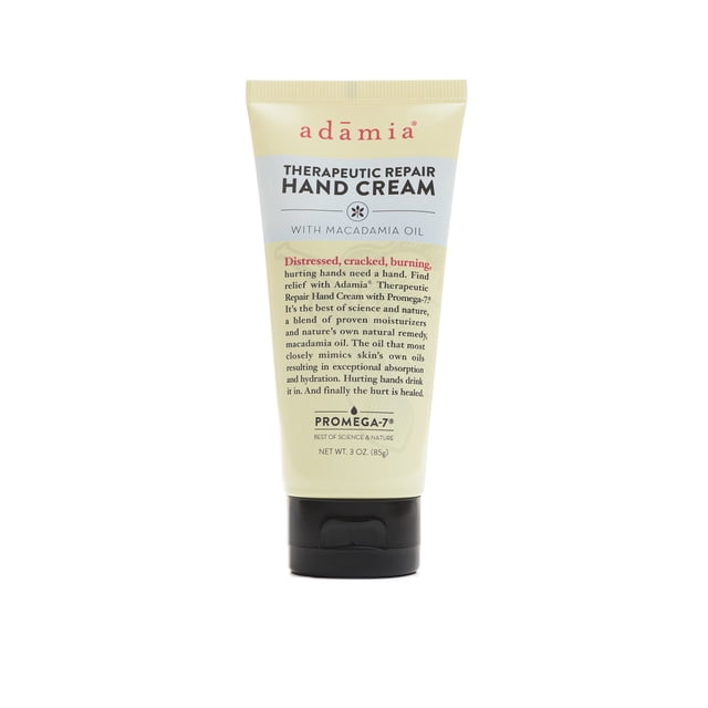 Crema de manos reparadora terapéutica Adamia con aceite de nuez de macadamia y tubo Promega-7 de 3 onzas, sin fragancia, sin parabenos, sin OGM