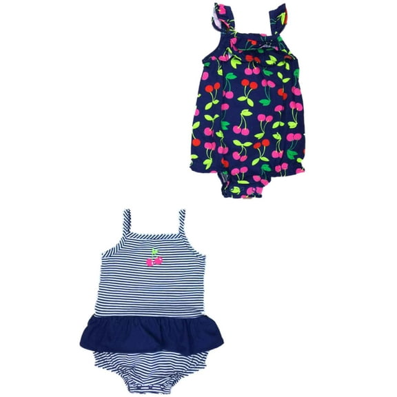 Infant Girls Navy White Striped & Cherry Print Bodysuit 2 PC Outfit 3m