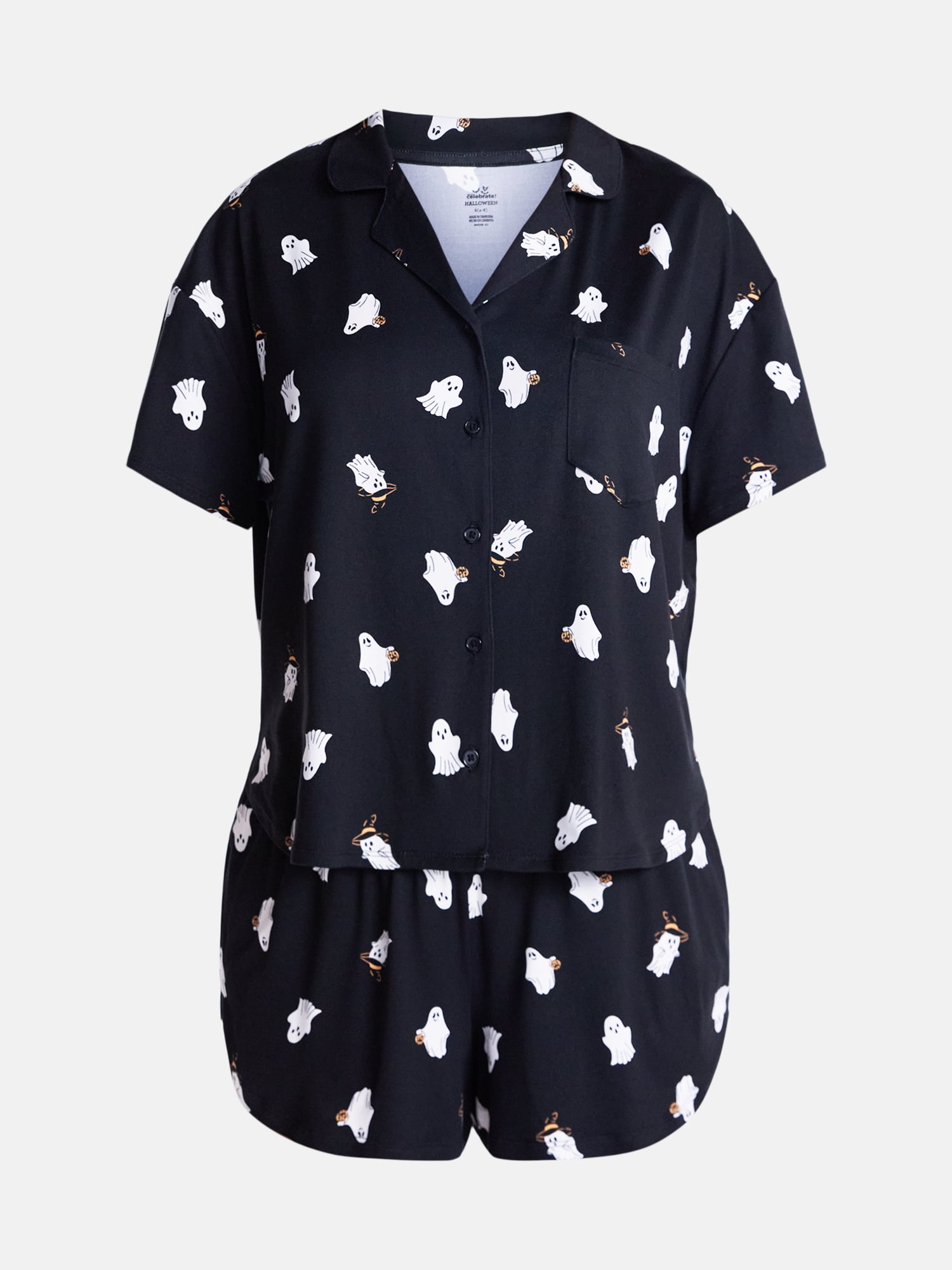 Halloween Women's Notched Top and Shorts Pajama Set from Way to Celebrate, 2-Piece, Sizes XS-3X