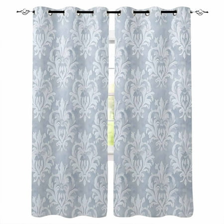 Haze Blue Boho Blackout Curtains 90 Inches Long for Bedroom, Neutral Middle Century Turkish Pattern Thermal Insulated Room Darkening Black Out Window Curtain Panels Grommet Drapes for Living Room