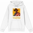 thumbnail image 4 of "Wanted" Cowboy With American Flag Adult White Long Sleeve Hoodie-Small, 4 of 6