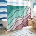 thumbnail image 4 of No Hook Shower Curtain with Built-in Rings - Aqua Green Purple Beach Coastal Washable Waterproof Fabric Bathroom Curtains for Hotel,Rentals, 72 X 78 Inch Long , Abstract Geometric Ocean Waves, 4 of 8