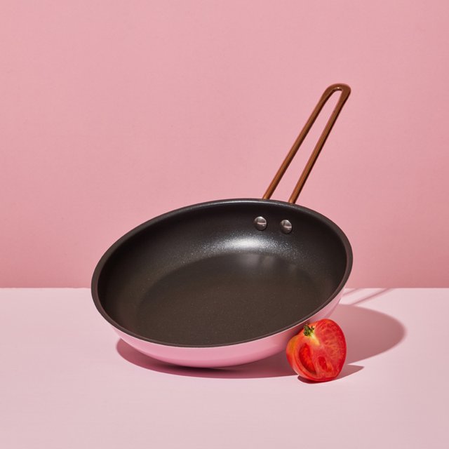 Mini molde redondo de cerámica antiadherente saludable para huevos, apto para lavavajillas, mango frío, rosa JAMW Sencillez