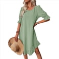 thumbnail image 3 of Vestido Corto Holgado con Mangas Abullonadas, Bajo con Volantes, Cuello Redondo y Fruncido, Color Verde Calabaza, Talla XXXL, 3 of 10