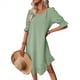 thumbnail image 3 of Vestido Corto Holgado con Mangas Abullonadas, Bajo con Volantes, Cuello Redondo y Fruncido, Color Verde Calabaza, Talla XXXL, 3 of 10