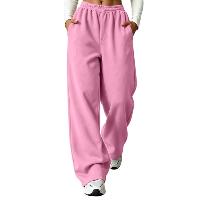 Pantalones Deportivos de Mujer de Pierna Recta con Bolsillos, Forro Polar Suave y Ligero, Color Sólido, Bajo Abierto, de Vestir sin Cierre, Cintura Elástica, Sudaderas de Otoño con Bolsillos, 3XL
