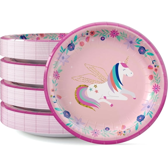 Amscan Unicorn Paper Plates Disposable Heavy Duty 7 Inch – 96 Count, 350 GSM Girls Birthday Party Supplies