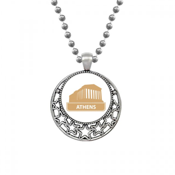 Athens Greece Yellow Landmark Pattern Necklaces Pendant Retro Moon Stars Jewelry