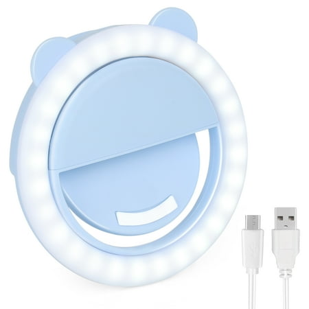 Selfie Ring Light Portable Clip-On Rechargeable Selfie Filler With 36 Leds For Iphone/Android Smartphone Camera 3 Brightness Setting Modes Blue