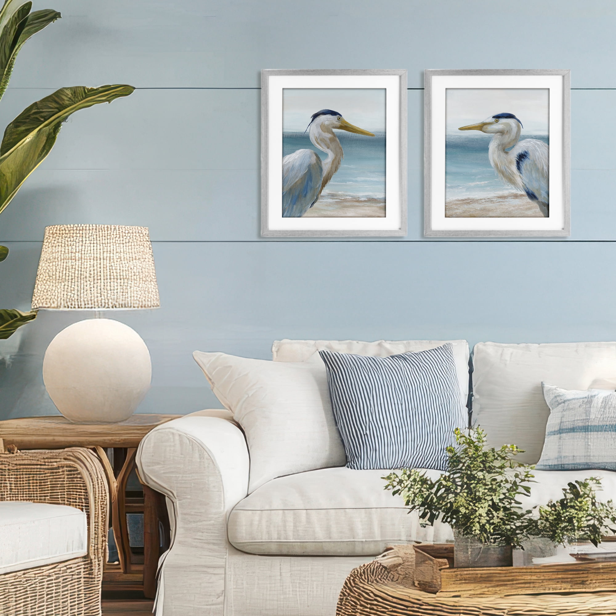 Stupell Industries Tranquil Gaze Herons 2 Piece Gray Framed Print Under Glass Set, design by Nan