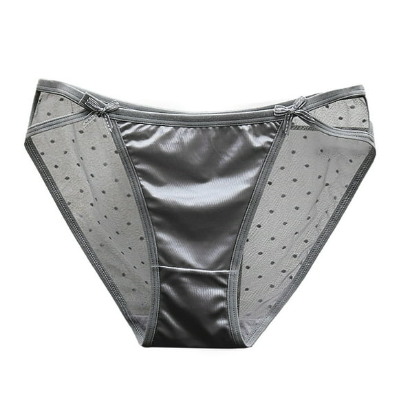 AWZXDE Seamless Panties Women Low Waist Mesh Briefs Solid Color Cotton Crotch Breathable Hollow Out Satin Panties Grey,XL