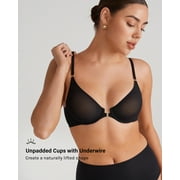 Womens Cosnufy Sheer Front Closure Bra Demi Sexy Seamless Unlined Mesh Underwire Bra