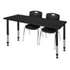 Kee 60" x 30" Height Adjustable Classroom Table - Mocha Walnut & 2 Andy 18-in Stack Chairs- Black