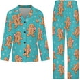 thumbnail image 4 of Top-kevin Pajama Sets for Womens Gingerbread Candy Canes Hearts Loose Button Down Long Sleeve Shirts And Pants Set, 4 of 6
