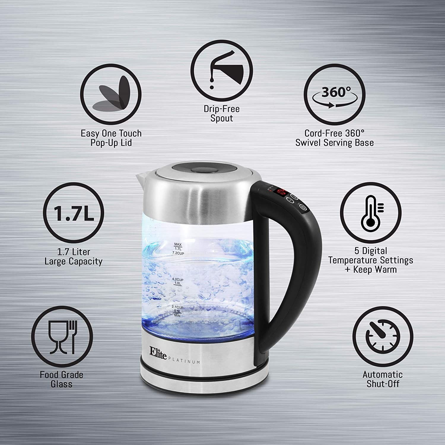 Maximatic EKT 602 1.8 qt. Elite Platinum Cordless Glass Electric Kettle Walmart
