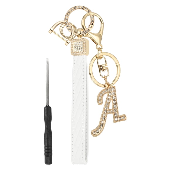 Leather Wristlet Keychain, Chic Letter A Keychains with Key Ring and D Ring Car Keys Keychain Decorative Alphabet Key Chain for Bag Backpack DIY, Gold Tone
