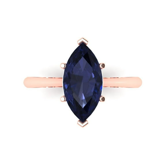 Solitaire Engagement Ring for Women - 2.5ct Simulated Blue Sapphire in 18K Rose Gold Promise Ring